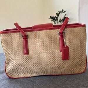 Rare Coach Cabana Vintage 2000 Y2K straw and leather handbag. Excellent shape